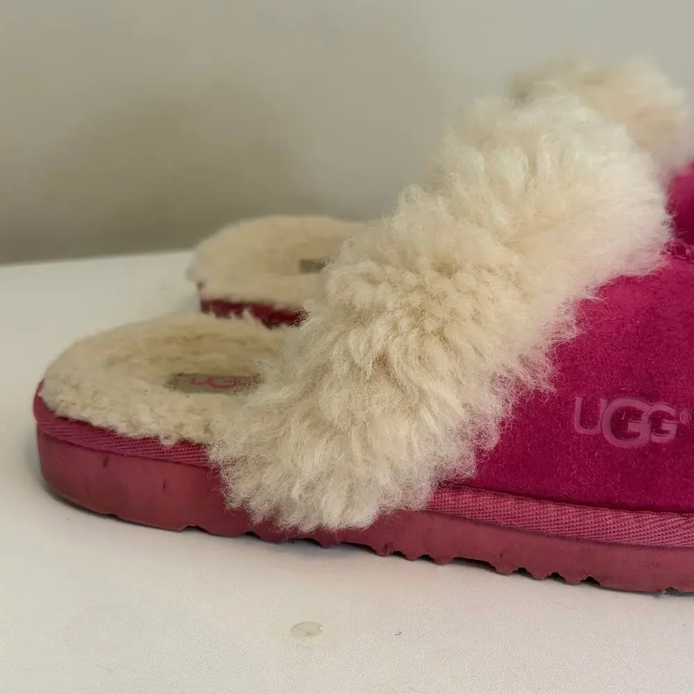 UGG Cozy II Suede Slippers Kids 2 Pink Shearling Fur Lining Winter Warm 1019065K
